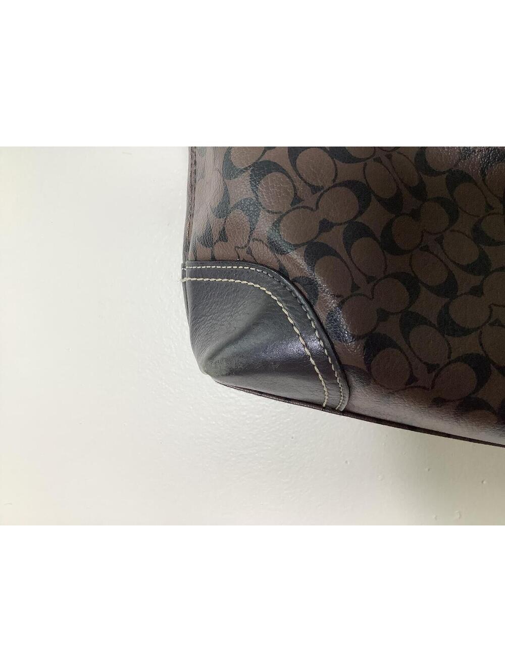< Coach Chelsea Heritage Stripe Brown Signature Leather Tote > - Picture 5 of 10